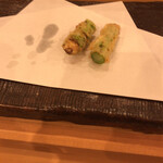 秋田 てんぷら みかわ - アスパラ　根本　根本の方が味が濃くて甘かった　揚げ時間は長いらしい
