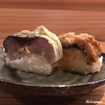 日本料理 新茶家 - 鯖の棒寿司と鱧の押し寿司