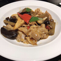 中国料理 豪華 - 豚肉とキノコ ゴボウの辛し炒め