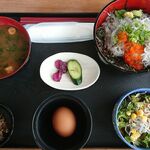 魚匠 鈴栄 - 釜揚げ・生しらすハーフ丼定食（生卵追加)