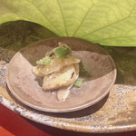 銀座 しのはら - 小鉢に焼き茄子 どんこ椎茸 いんげんのごま和え