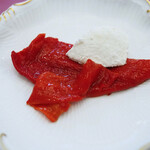 ペレグリーノ - 【野菜料理】京都産赤万願寺とうがらしのペペロナータ、北海道産のフレッシュリコッタと共に