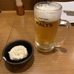 Sumibi Izakaya En - お通し、300円(税別)・生ビール、390円(税別)