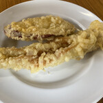 山越うどん - 天ぷらです（サツマイモとちくわ天）