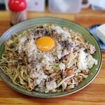 やきそば頂 - 鶏白湯やきそば(大)肉マシ,野菜マシ,背脂マシ,ニンニク少な目