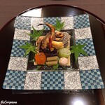 御料理 寺沢 - 石川小芋､鮟鱇の肝赤酒煮､星鰈胡瓜巻､蕗､卵黄味噌漬『､鮹柔らか煮､玉蜀黍天ぷら､姫栄螺このこ和え､稚鮎