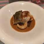 restaurant Noël - スズキのソテー。モリーユ茸のソース。