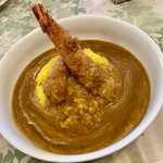 プティレストラン宮本 - 海老フライカレー、＋100円でサフランライスに