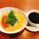 CAFE de CRIE - 冷製瀬戸内レモンオイルパスタセット700円ブレンドコーヒー260円（セット−50円）