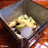 日本料理 新茶家 - ﾎﾜｲﾄｱｽﾊﾟﾗ､一寸豆､ｱｵﾘ烏賊焼霜