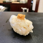 兄弟寿し - 新潟 赤烏賊、佐渡 ふぐの卵巣酒粕漬け(握り)