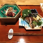 Roppongi Kappou Ukai - お造りと前菜の盛り合わせ