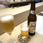 鮨処はやし - 車で行きましたので、主人はノンアルコールビール(500円：税別）、私はビール小(600円：税別）を。