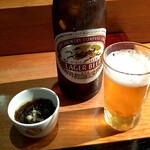 瀬戸寿司 - 瓶ビールとお通し(もずく酢)