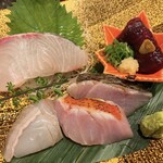 Atsurae - 地魚のお造り（一人前）：カンパチ、鯨、黒ムツ、きんめ、ヒラメ