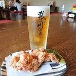 武芸川温泉 - 唐揚げビールセット(570円)