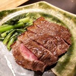 炭火割烹 白坂 - ⚫和牛いちぼ　空心菜炒め