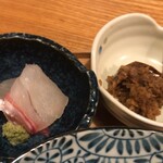 神田 新八 - シマアジの刺身と生姜の佃煮