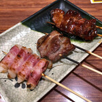 串鳥 - 牛タン串 鳥レバー もちベーコン巻き 