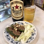 溝畑酒店 - 赤星税込480円とピーマン肉詰め税込380円