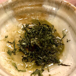 鮨処 多田 - アワビの肝のリゾット風の後半は海苔を入れて...