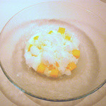 レストラン エテルニテ - 新ショウガのシャーベットにフランマンジェ、沖縄のマンゴー。