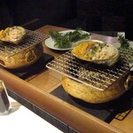 レフェルヴェソンス - Fire and Fermentation 雲丹 毛蟹 鮑 ササニシキのリゾット 甘海老のソースアメリケーヌ 大徳寺納豆：七輪で火を入れ、醤油・味醂味を添加