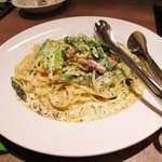 キッチンリブス - アスパラガスとパンチェッタ、ブルーチーズクリームソースのスパゲティ