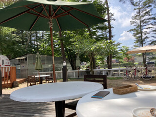 ドッグデプトガーデン - テラス席からドッグランを眺める