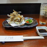 寿司割烹みやもと - ガッチョの唐揚げ ＆ ハイボール