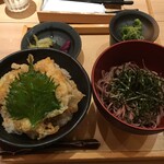五穀 - (料理)牡蠣天丼と五穀そばセット(冷そば)
