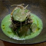 花小町 - 熊本の鮎、植木の寄元さんの胡瓜のソースで