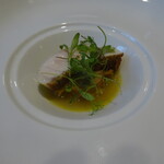 レストラン ラ・フロレゾン・ドゥ・タケウチ - LE KUE　山口県産クエのキュイソン・ナクレ　天然鮑と柚子の香るナージュ仕立て