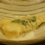 鮨匠なか川 - 天麩羅はキス３兄弟（そのまま・紫蘇巻き・海苔巻き）を塩で！