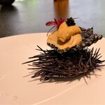 イチリン ハナレ - 『おこげ』夏の紫海胆とおこげでプリンを表現した一皿♪