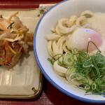 Ayagawa Udon - とろ玉ぶっかけうどん(大)と野菜のかき揚げ