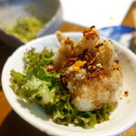 野菜巻き串ともつ鍋 おくお - 和牛上ミノの唐揚げ 自家製ラー油ぽん酢