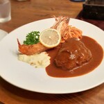洋食キッチン cocoro - おっきな有頭エビフライとハンバーグ    1100円