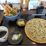 蕎麦さとやま - 車海老天丼そばセット1800円