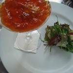 クニオミ - 再訪　赤ピーマンのムース　コンソメのジュレ　ウニ添え