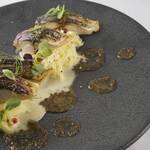 Roasted mackerel and celery root rapé salad ~ Roquefort flavor