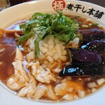 極煮干し本舗 - 揚げなす  ほぐしささみ 大葉  刻み玉ねぎ  メンマ