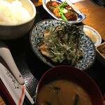 Saba Gin - 今週オススメ定食　薬味たっぷり鯖竜田揚げand豚肩ロースデミ味噌煮定食¥950ランチ税込　ディナー税別