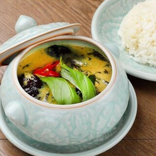 Homemade green curry made from scratch using fresh herbs