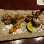 りょうりや 御旅屋 - 天然舞茸天麩羅 子持鮎の若狭焼き