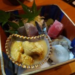 hide’s dining 遊 - いつかの刺身。ウニちょっと溶けちゃったね、美味しいけど(*_*)