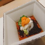 鮨西光 - 雲丹と海老と山芋とオクラ