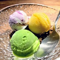 ビストロ ハマイフ - ジェラートミスト。マンゴー・抹茶・ブルーベリーの3種組み合わせ。1ヶ月前に食べたのとほぼ同じのですね。