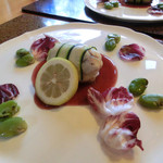 手打ち蕎麦とフレンチの やな木 - ＜2012年6月＞白身魚ともち米のズッキーニロール仕立て、ベリーソース