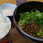 きさく - 汁なし担々麺（並）（580円）ご飯小（80円）温玉（80円）